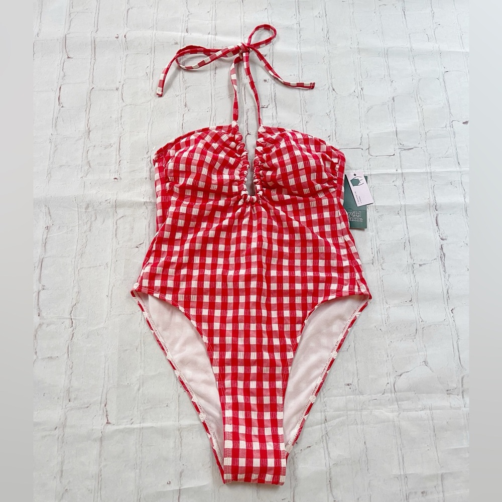 Wild fable NWT red gingham halter one piece swimsuit XS